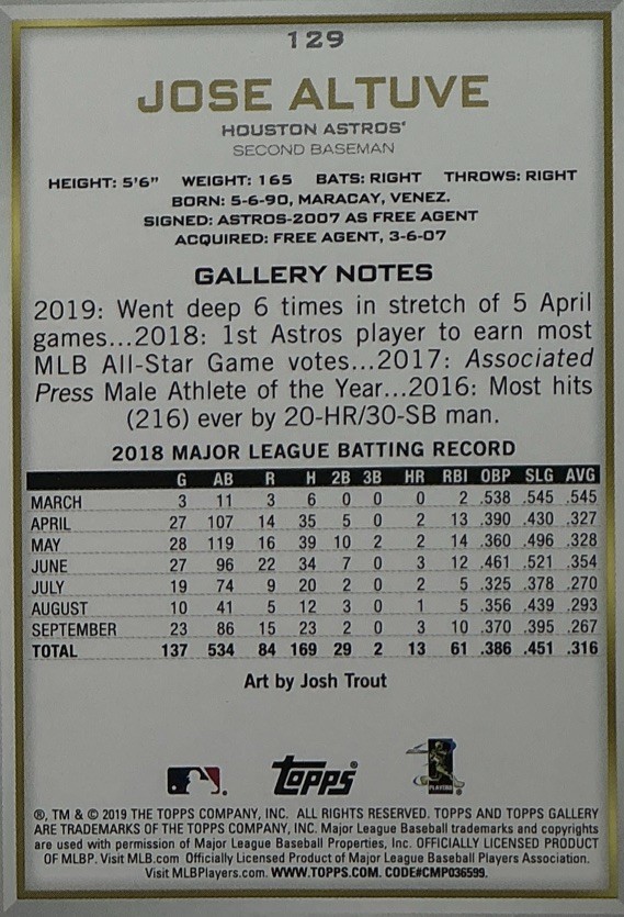 Jose Altuve PSA 9- 2019 Topps Gallery Portrait -Astros Icon, Big Heart view 7