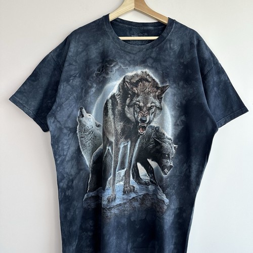 The Mountain Three Wolves Full Moon Graphic T-Shirt Size X-LARGE Wolf Print Top - Picture 2 of 8