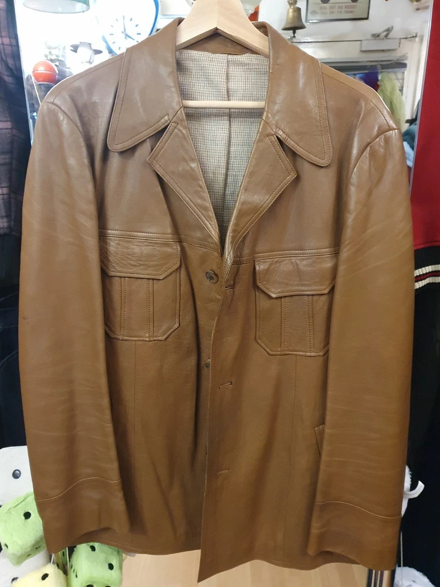 Veste Homme Cuir Vintage Marron – Années 70, Bomber Harrington, Smart Range, Neuve