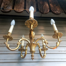 Ancien lustre bronze doré de style Louis XVI 5 feux état de marche - 5,5 kg !