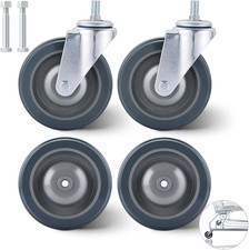 MAOPINER 4 Pack 5" Shopping Cart Wheels, PU Casters with Axle Bolts, Grey