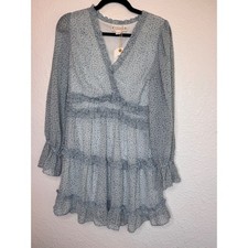 Loveriche Floral Mini Dress Womens Medium Blue NWT Ruffle Tiered Long Sleeve