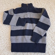 Polo Ralph Lauren Sweater Kids Size 5 Navy Grey Excellent Striped Quarter Zip