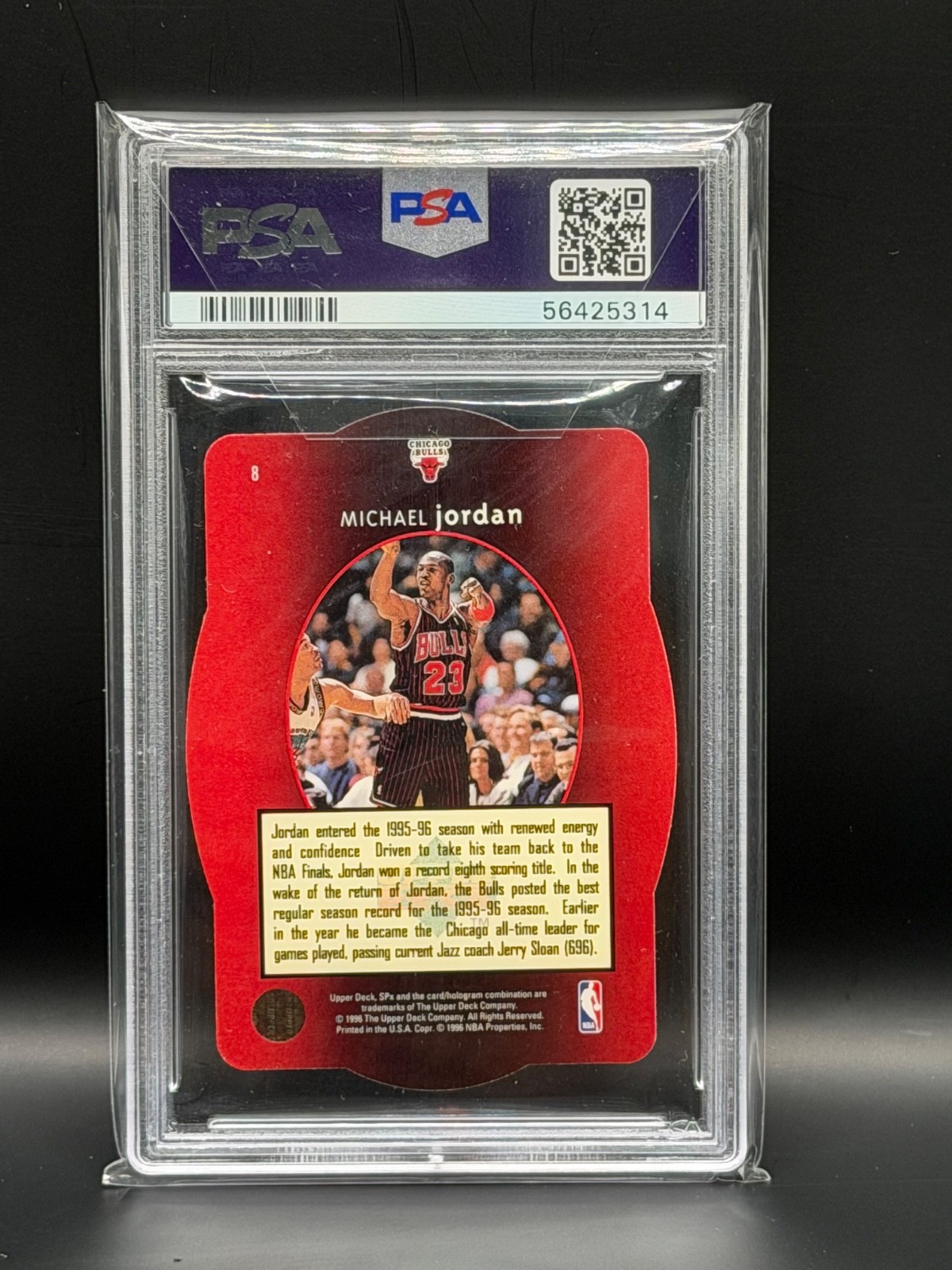 1996 SPx Michael Jordan #8 PSA 9 Mint Die-Cut Hologram Chicago Bulls view 2