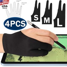4x Digital Drawing Glove Smudge Guard Artist Glove Art Glove with Two Finger R/L