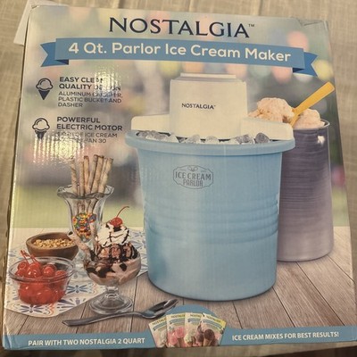 BRAND NEW, Sealed Nostalgia 4Quart Parlor Ice Cream Maker Electric Aqua 