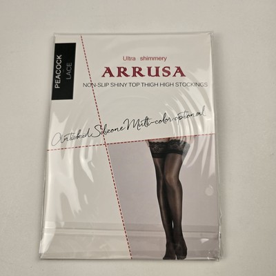ARRUSA Ultra Shimmery Non-Slip Shiny Top Peacock Lace Thigh High Stockings