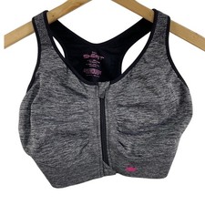 Shefit Sports Bra Womens 2 Luxe Gray Zip Front Racerback High Impact Athletic