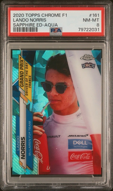 2020 Topps Chrome F1 Sapphire Edition - Lando Norris (RC) #161 Aqua /99 PSA 8
