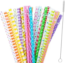 JANYUN 30 Pieces Reusable Plastic Straws BPA-Free 9" Colorful 7mm, Multicolor 
