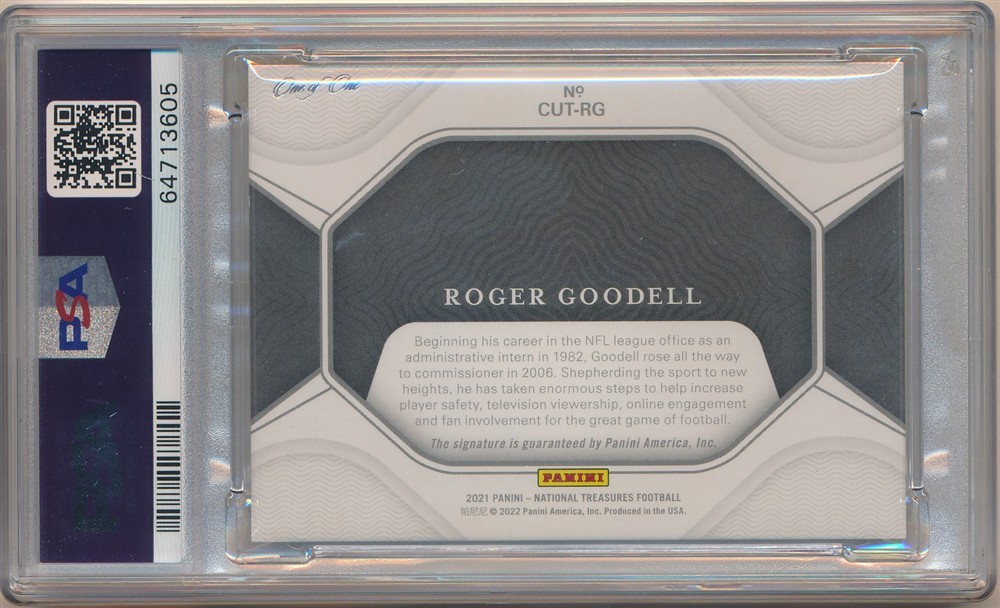 ROGER GOODELL 2021 NATIONAL TREASURES CUTS AUTOGRAPH SP 1/1 PSA 9 MINT 10 AUTO view 2