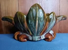 Royal Haeger Wide Bud Vase W/ Sticker Drip Glaze Brown Green Blue MCM