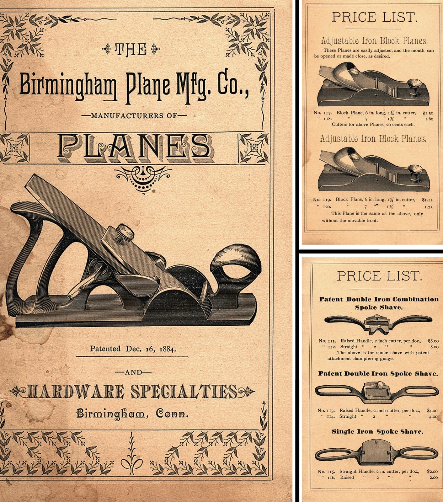 Birmingham Plane Mfg. Co., Birmingham, Conn. - Original 1880'S Catalog - 8 Pgs.