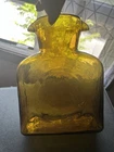 Vintage Blenko Art Glass Double Spout Pitcher Topaz Amber