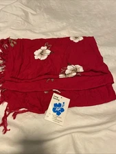 NEW Hawaii Sarong Cover Up Hibiscus Collection Long Wrap Swim Red & White Floral