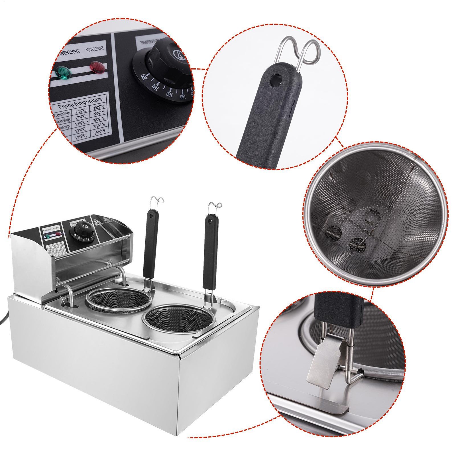 Commercial Pasta Cooker Electric Noodle Cooker with 2 Baskets for Restaurant