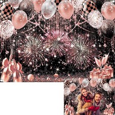 Black Pink Glitter Backdrop 7x5ft Black and Pink Ballon Photography Backgroun...