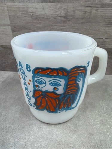 Vintage Fire King Zodiac Milk Glass Aquarius Astrology Mug