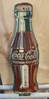 17" Coca-Cola Vintage Bottle-Shaped Metal Thermometer Wall Sign Red Green White