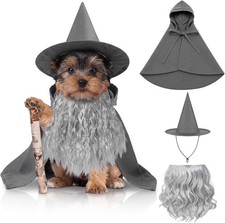 Halloween Pet Wizard Costume Set with Robe Hat Wig for Small Dogs Cats Puppy