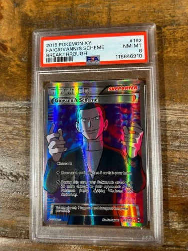 POKEMON 2015 XY Breakthrough Full Art Trainer GIOVANNI'S SCHEME #162 PSA 8 RARE