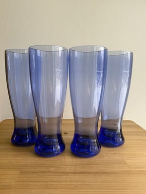 Vintage 90s Dayton Hudson Marshall Fields Tall Plastic Drink Glasses Cobalt Blue
