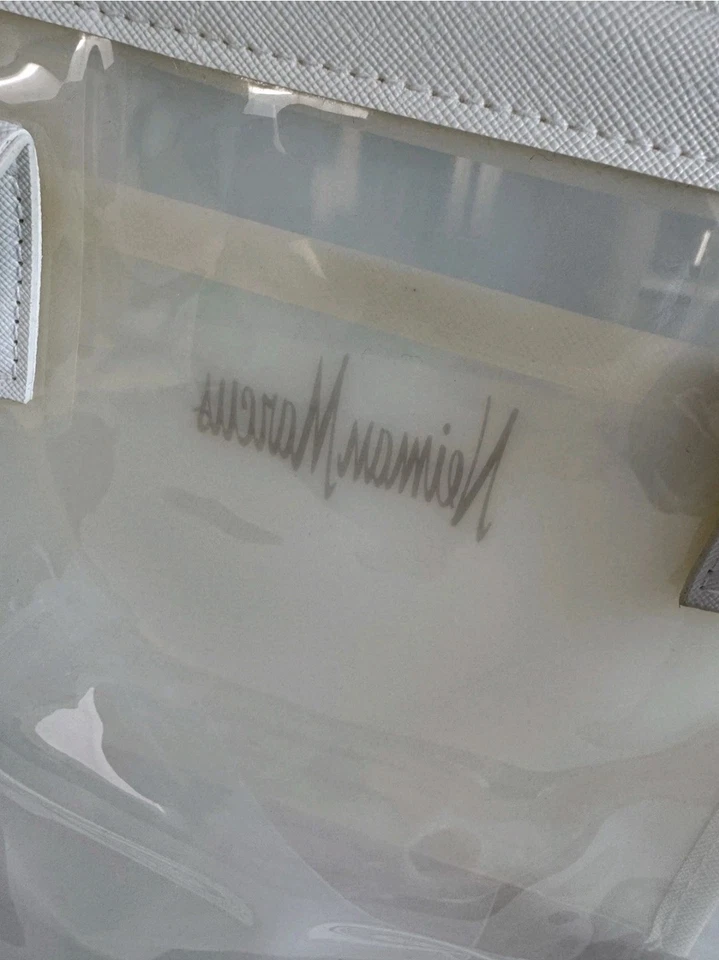 Bolso de Mano Neiman Marcus Transparente PVC Blanco con Cremallera y Bolsa Interior NUEVO Foto 3 de 4