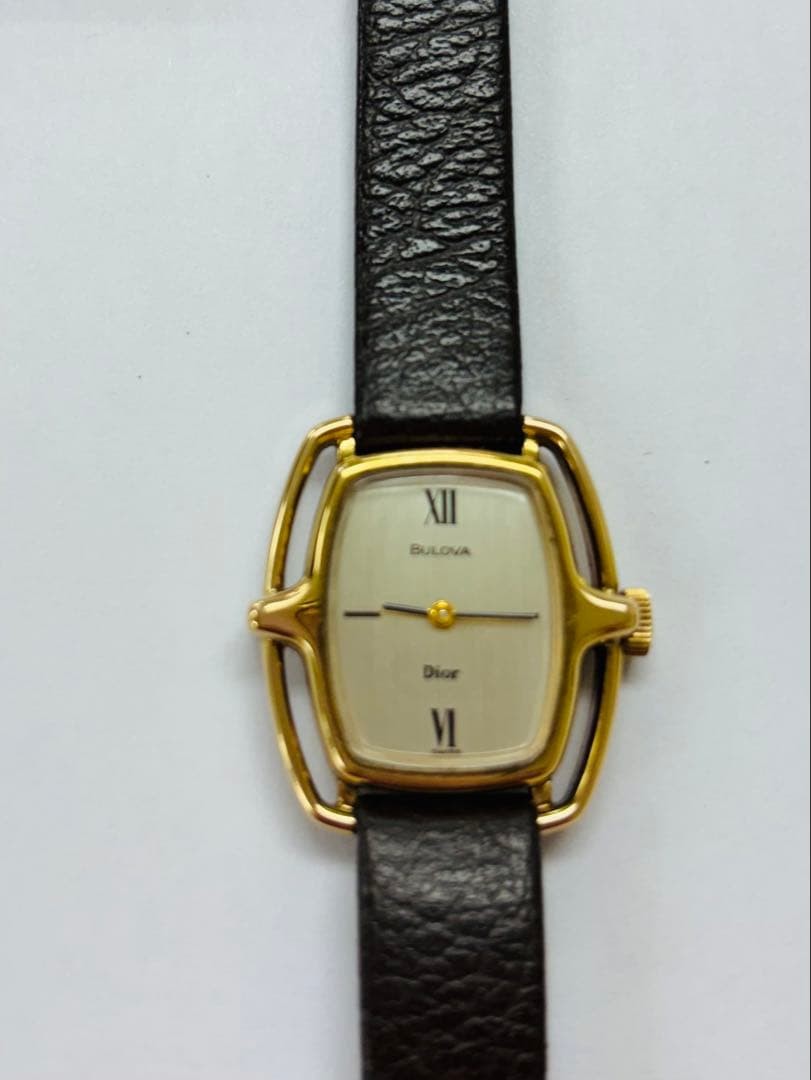 Bulova Dior Analog Manual Wind Watch Black Leather 1970s Used image 2