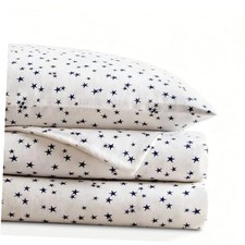 100 Cotton Flannel Sheets Size, Soft Printed Bed Sheet Set Queen Blue Stars