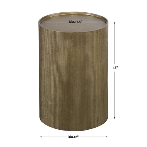 Uttermost Adrina Textured Reeded Exterior Drum Aluminum Accent Table in Gold - Picture 5 of 5