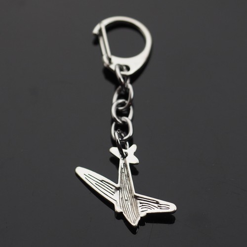 Vintage Classic Airplane Plane 30mm Silver Pendant Keychain Clip On Key Ring - Picture 6 of 6