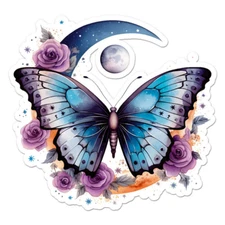 Butterfly Moon Flowers Sticker Decal