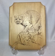 Vintage Wood Burned Art Cougar Custom Wall Hanging Portrait