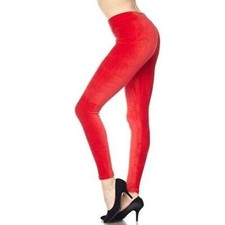 Small Size Womens Solid Brushed Velour Velvet Leggings RED