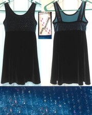 Party Dance Skating Skater Costume Dress Black Glittery Teal velour Girls 6 7 8