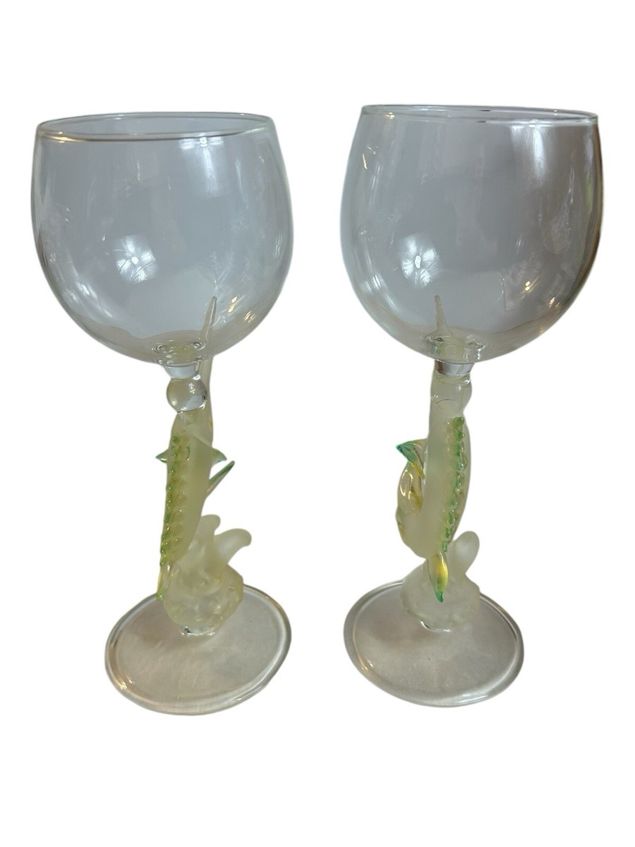 Yurana Design Wine Glasses Sail Fish Handmade Art Glass Vintage Coastal  Tropical | eBay