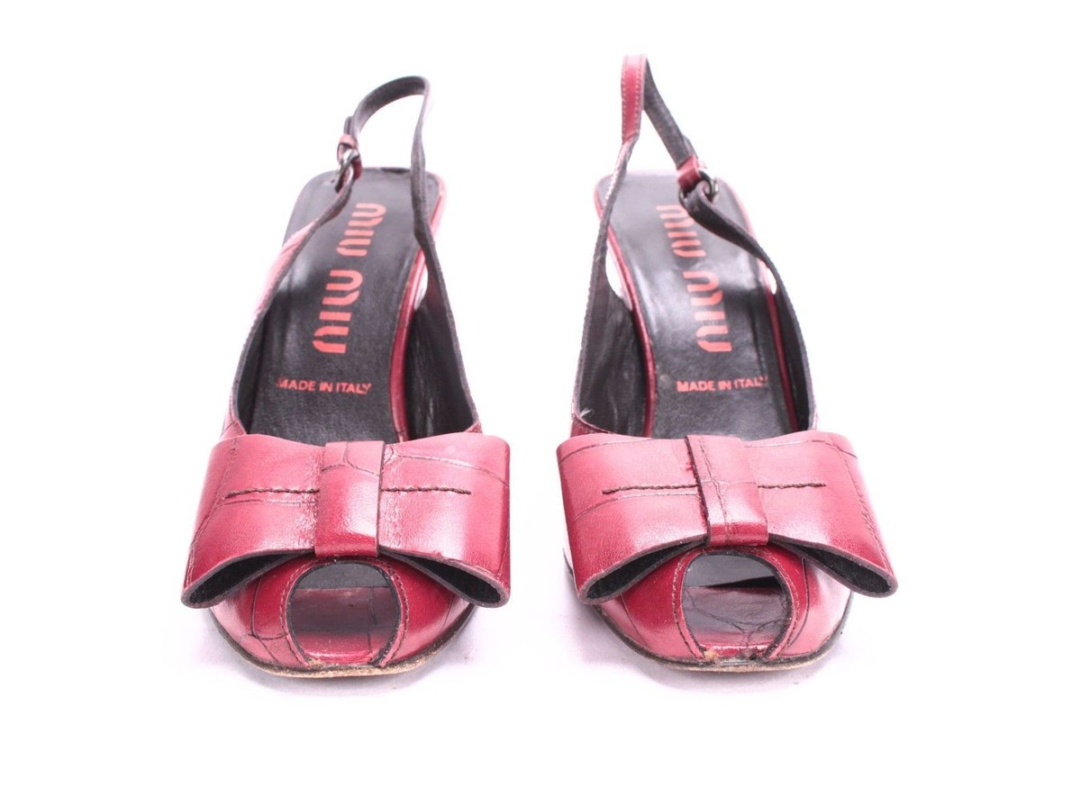 Womens - MIU MIU - Red Crocodile Leather Peep Toe Bow