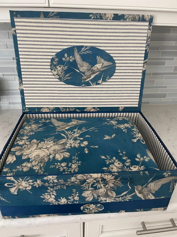 Caja estilo cabaña francesa antigua tela floral toudoir almacenamiento 17" x 12" x 6" Foto 4 de 4