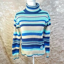 Vintage Pepe Jeans London Blue Striped Knit Turtleneck Sweater Women's Size S