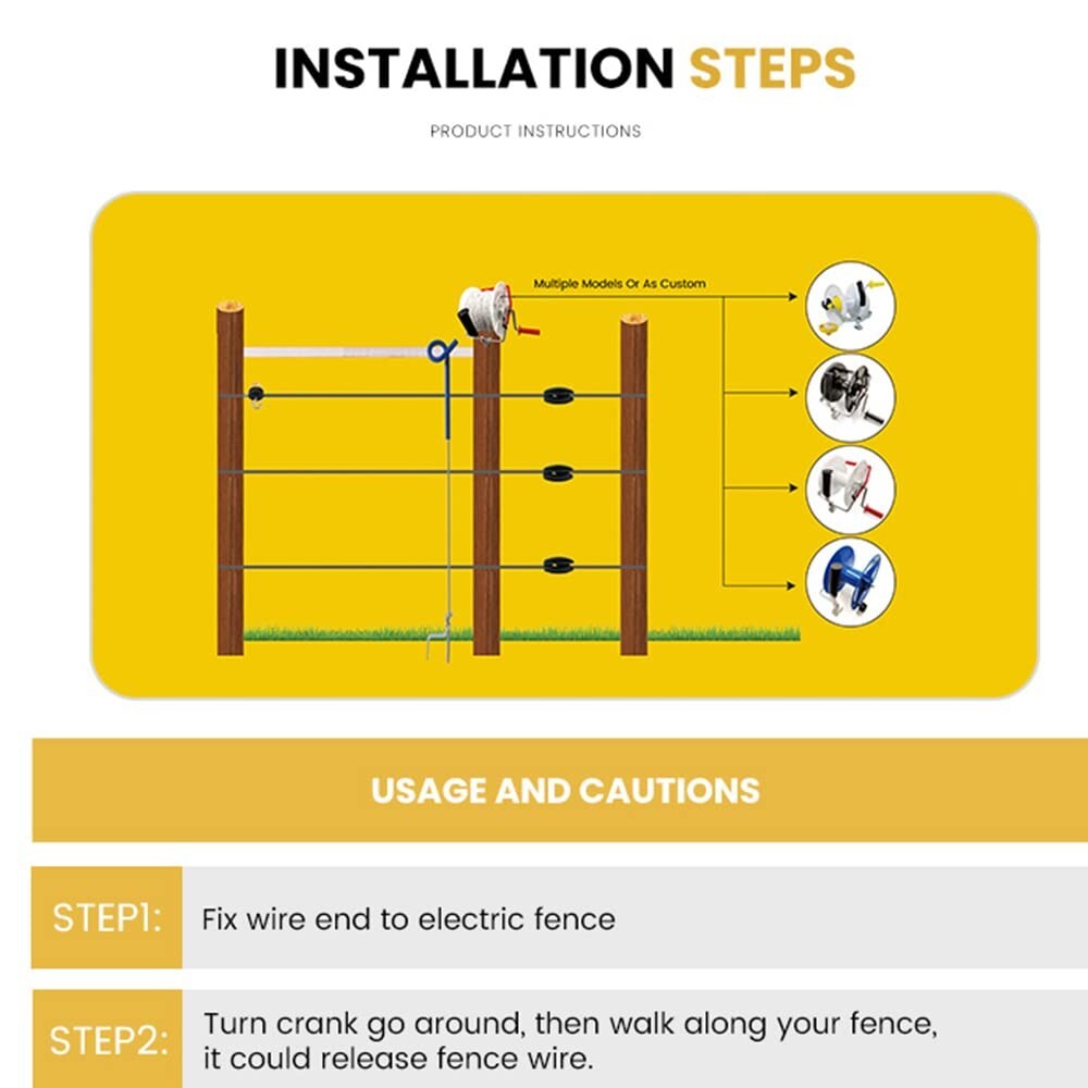 Electric Fence Wire Reel Rope/Tape Winder w/ Crank Geared Reel 31 Farm