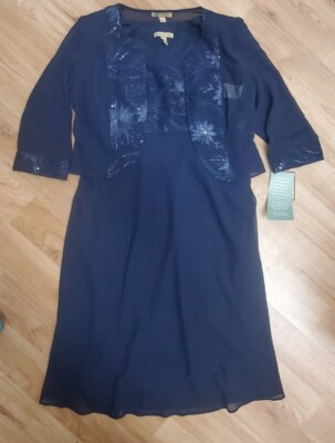 Maya Brooke 3/4 Sleeve Embroidered Jacket Dress, Womens, Size 8, Blue Maya Brooke 3/4 Sleeve Embroidered Jacket Dress, Womens, Size 8, Blue