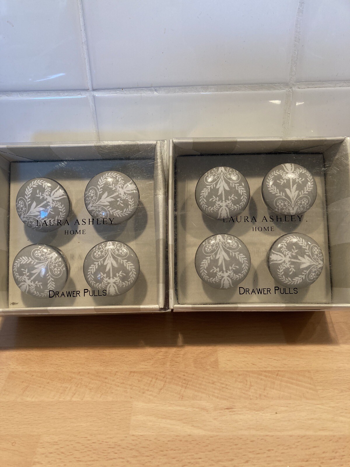 Laura Ashley Josette Grey & White Drawer Pulls/ Knobs. Small Door Knobs