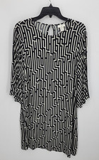 GP&J Baker x H&M Dress Womens 8 Black Ivory Geo Print Long Sleeve Shift