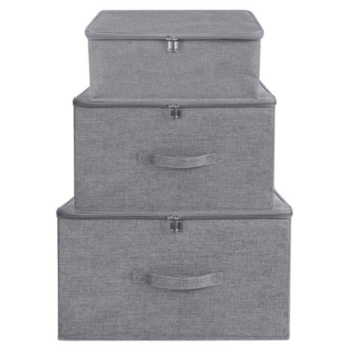 1/3/6Pc Collapsible Heavy Duty Linen Fabric Storage Bin Box Organizers with Lids