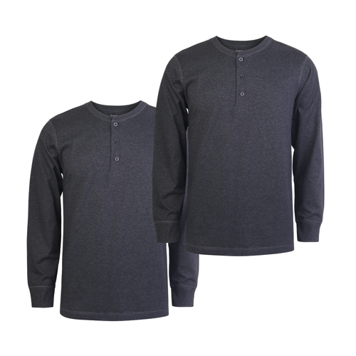 2 Pack Men's Henley Shirt Cotton Long Sleeve Tops S-3XL Regular Big & Tall Solid - Picture 5 of 30