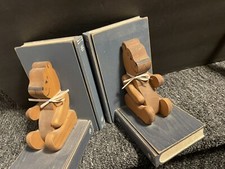 Decorative Blue Wood Bear-themed Book Ends