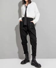 Ladies Black Urban Chic Loose Edgy Designer Pockets Loose  Pants Trousers  12