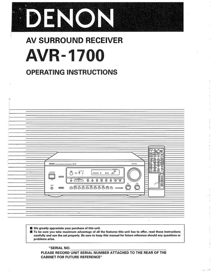 Denon AVR-1700 AV Receiver Owners Manual