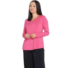 H by HALSON Women's Essentials V-Neck Long Sleeve Top Pink XS