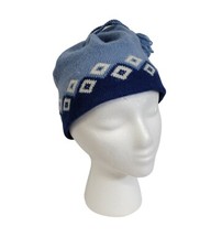 Vintage Igloos Blue  White Knit Wool Winter Beanie Hat